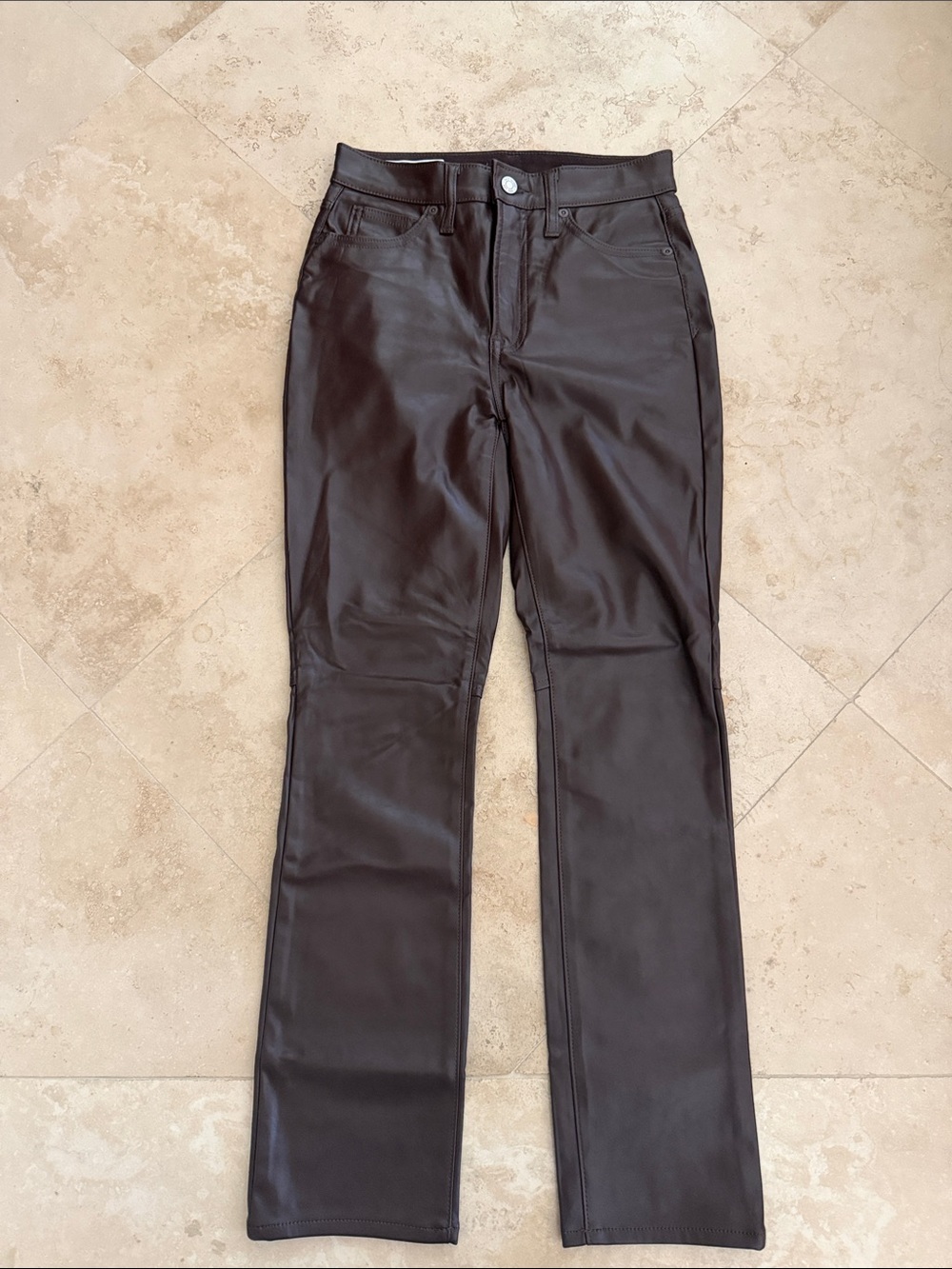 GAP Faux Leather Straight Leg Pants in Dark Brown